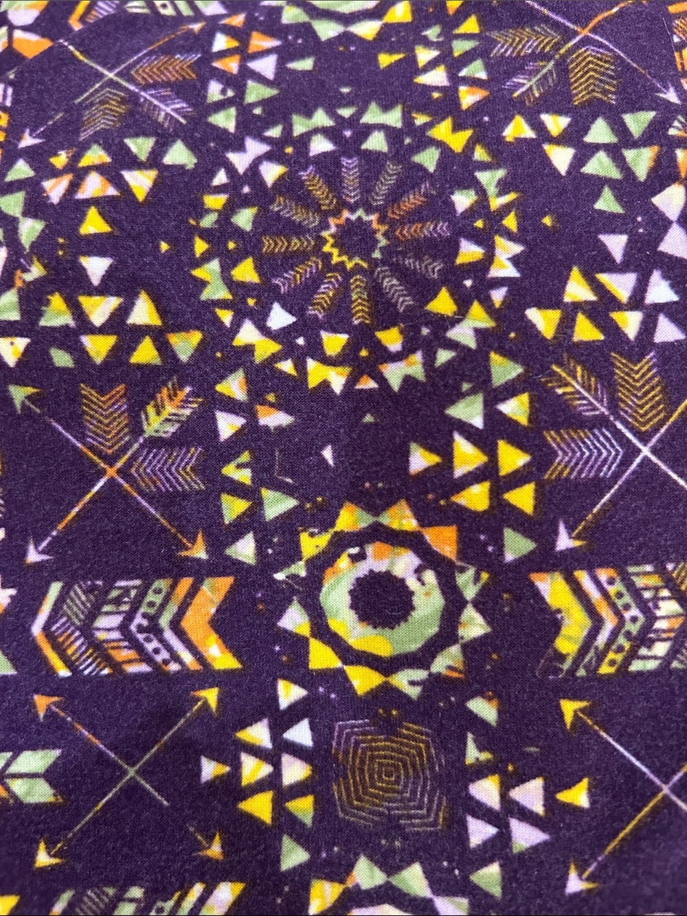 LuLaRoe Geometric Kaleidoscope Print leggings in Purple, Yellow & Mint
